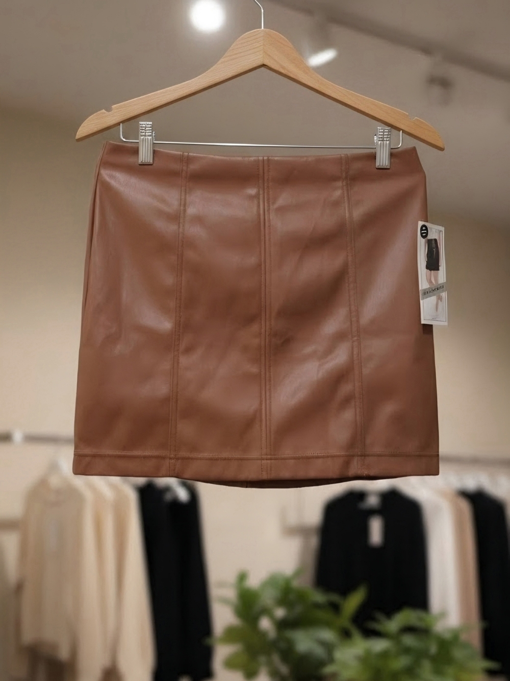 Faux Leather Mini Skirt in Cognac Brown